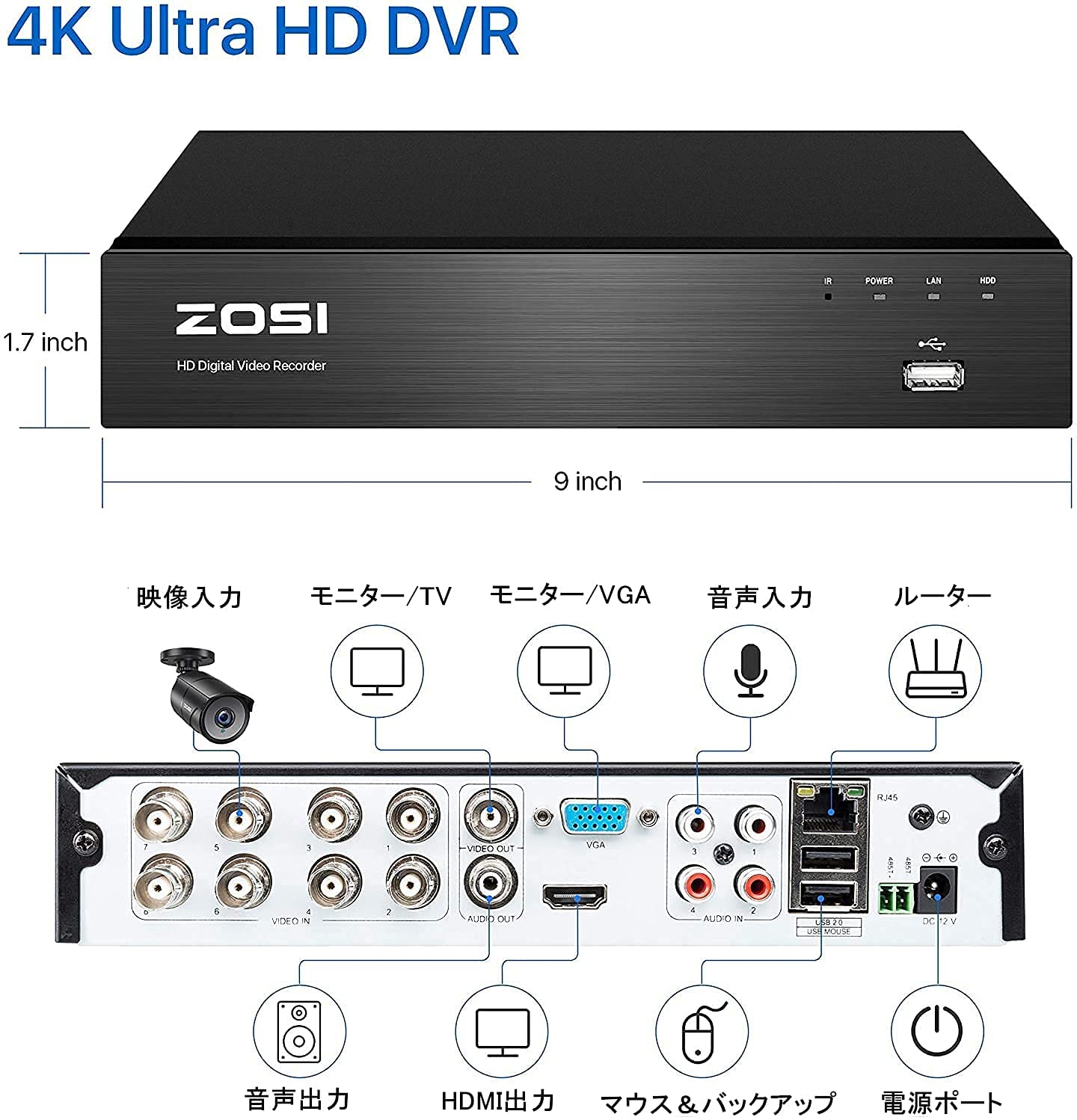Amazon | ZOSI 防犯カメラ 4K Ultra HD 800万画素 防犯カメラセット 8